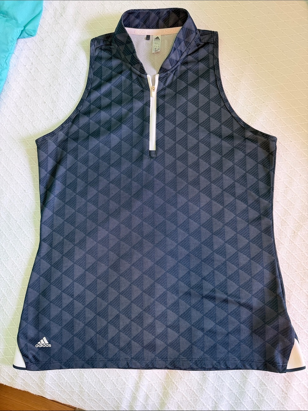 Adidas Women’s Navy Geometric Sleeveless Swim Top with White Zip